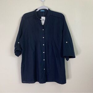 J.mclaughlin Womens Navy Linen/ cotton blend button down shirt XL NWT